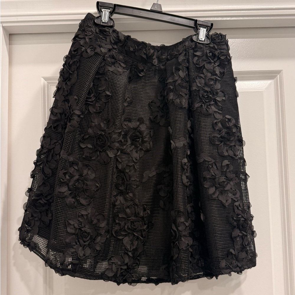 Worthington Black Textured Floral Skater Skirt